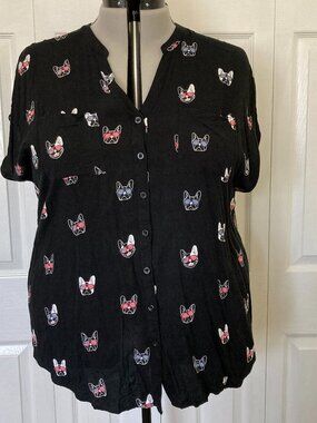 Short Sleeve Torrid 3 Blouse with French Bulldog Print